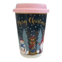 Χριστουγεννιάτικο Κεραμικό Ποτήρι Μπλε Χιονάνθρωπος - Τάρανδος - Άγιος Βασίλης