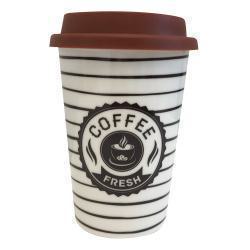 Ποτήρι με Γραμμές Coffee και Καπάκι Σιλικόνης Καφέ
